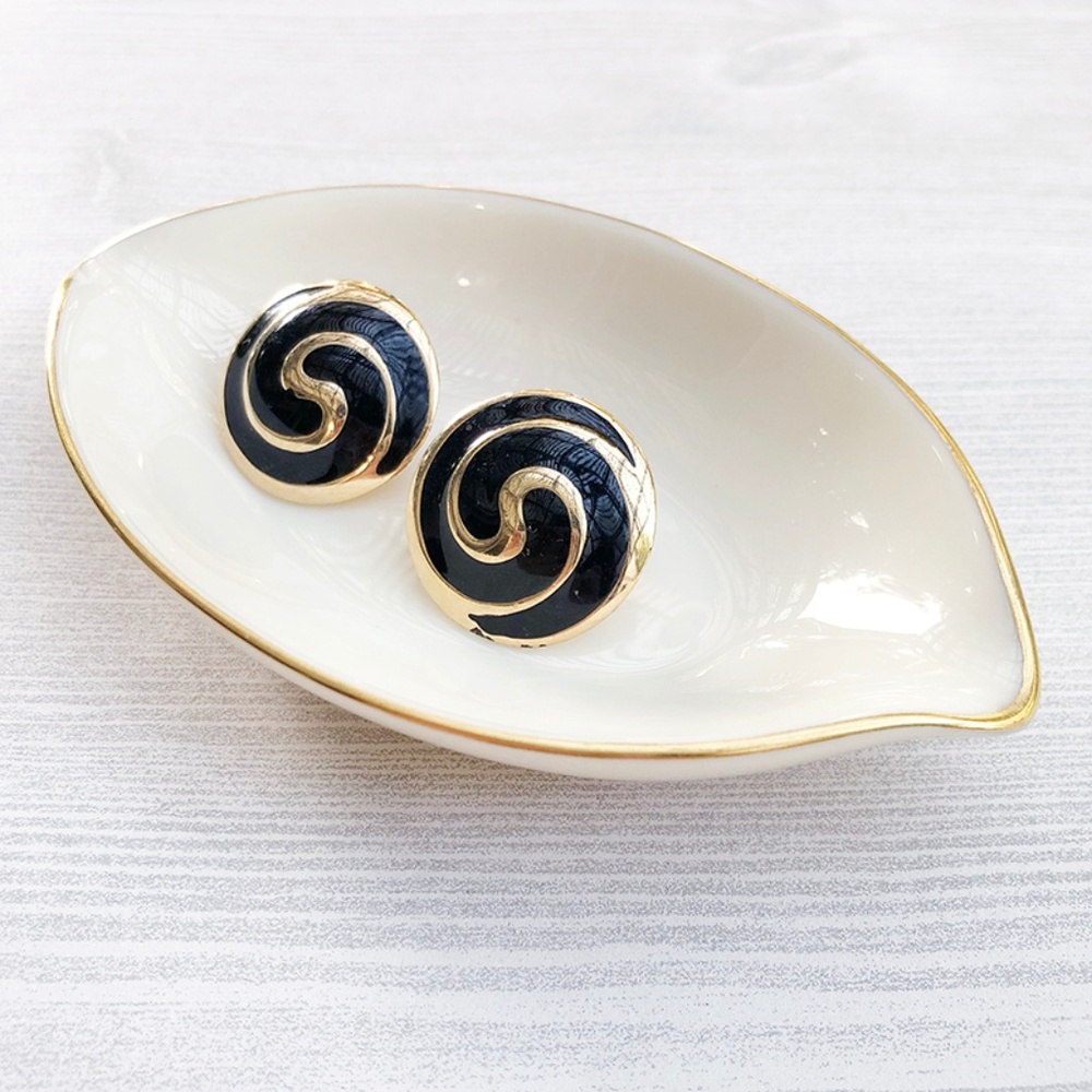 Enamel & Gold Tone Swirl Earrings